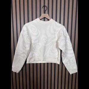 Acne Studio Sweater XXS Ivory Fleece Pullover Bird Allover Print Mock Neck 2XS